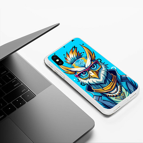 Чехол iPhone XS Max матовый Сова в одежде на стиле / 3D-Белый – фото 3