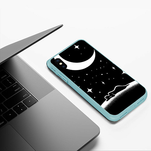 Чехол iPhone XS Max матовый Космический сон - нейросеть / 3D-Мятный – фото 3