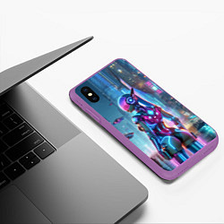 Чехол iPhone XS Max матовый Cyberpunk girl - neon glow ai art, цвет: 3D-фиолетовый — фото 2