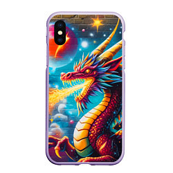 Чехол iPhone XS Max матовый Космический дракон - граффити, цвет: 3D-светло-сиреневый
