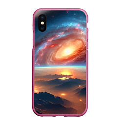 Чехол iPhone XS Max матовый Разноцветная далёкая галактика - неоновое свечение, цвет: 3D-малиновый