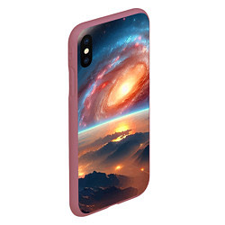 Чехол iPhone XS Max матовый Разноцветная далёкая галактика - неоновое свечение, цвет: 3D-малиновый — фото 2