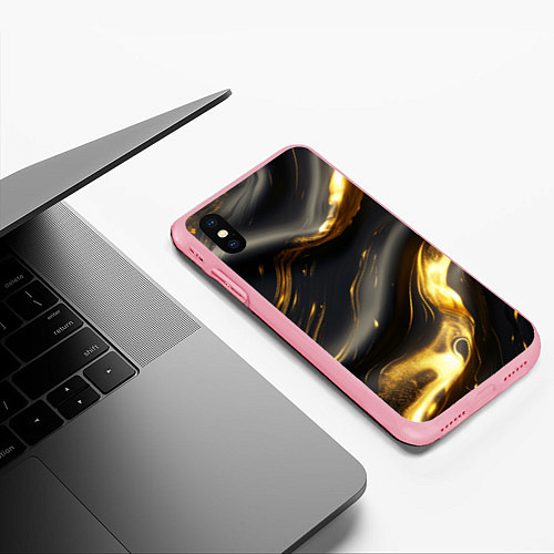 Чехол iPhone XS Max матовый Черно-золотая волнистая текстура / 3D-Баблгам – фото 3