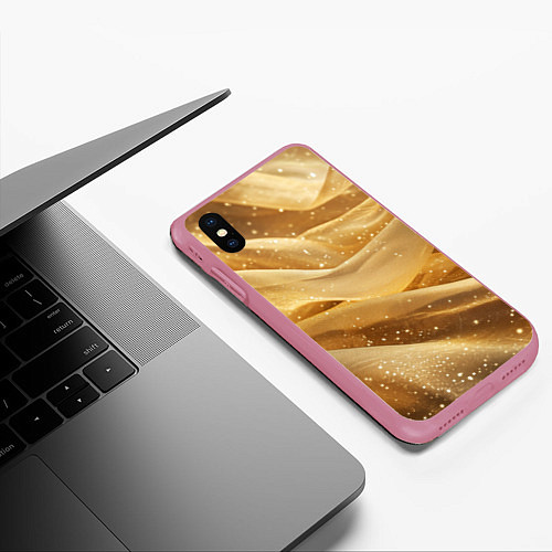 Чехол iPhone XS Max матовый Золотистая текстура с блестками / 3D-Малиновый – фото 3