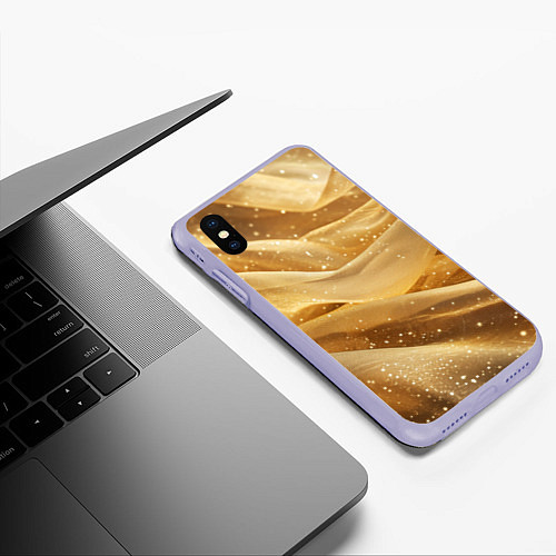 Чехол iPhone XS Max матовый Золотистая текстура с блестками / 3D-Светло-сиреневый – фото 3