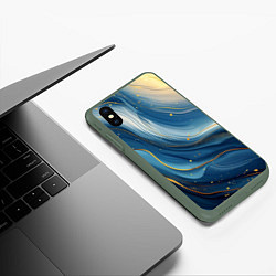 Чехол iPhone XS Max матовый Золотая волнистая текстура на синей ткани, цвет: 3D-темно-зеленый — фото 2