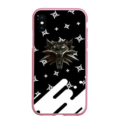 Чехол iPhone XS Max матовый Ведьмак медальён лого паттерн, цвет: 3D-розовый