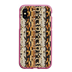 Чехол iPhone XS Max матовый Текстура змеиной кожи в коричневых природных тонах, цвет: 3D-малиновый