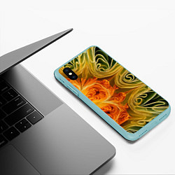 Чехол iPhone XS Max матовый Зелено-оранжевый фрактал, цвет: 3D-мятный — фото 2