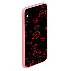 Чехол iPhone XS Max матовый Паттерн красные губы на черном - lips red, цвет: 3D-баблгам — фото 2