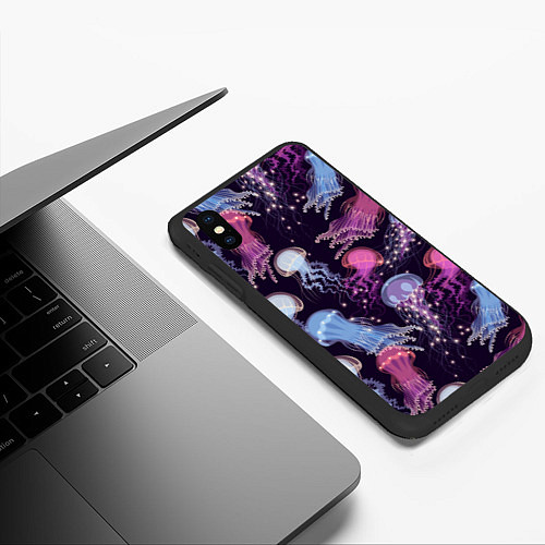 Чехол iPhone XS Max матовый Светящиеся медузы / 3D-Черный – фото 3
