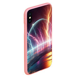 Чехол iPhone XS Max матовый Неоновый космос - разряд молний, цвет: 3D-баблгам — фото 2