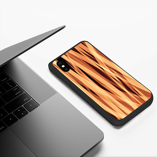 Чехол iPhone XS Max матовый Яркий коричневый абстрактные полосы / 3D-Черный – фото 3