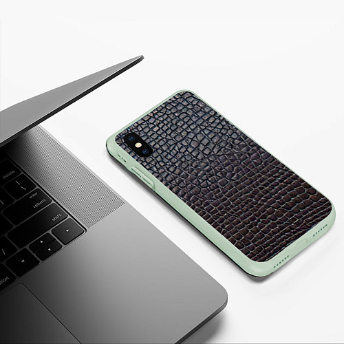 Чехол iPhone XS Max матовый Крашеная кожа - текстура / 3D-Салатовый – фото 3