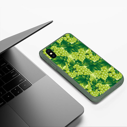 Чехол iPhone XS Max матовый Виноградный паттерн / 3D-Темно-зеленый – фото 3