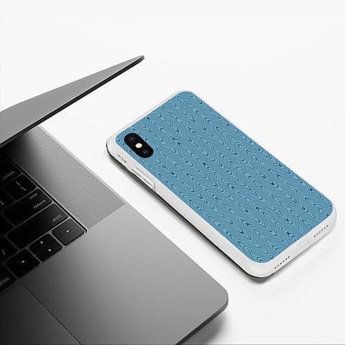 Чехол iPhone XS Max матовый Тёмный голубой текстурированный волнистый / 3D-Белый – фото 3