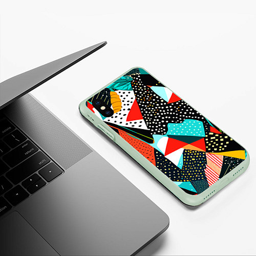 Чехол iPhone XS Max матовый Abstract patchwork - ai art / 3D-Салатовый – фото 3