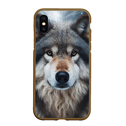 Чехол iPhone XS Max матовый Волк в лесу - первый снег, цвет: 3D-коричневый