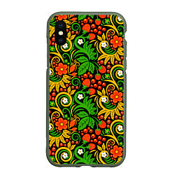 Чехол iPhone XS Max матовый Русский узор, цвет: 3D-темно-зеленый
