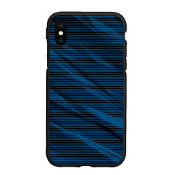 Чехол iPhone XS Max матовый Полосатый чёрно-синий, цвет: 3D-черный