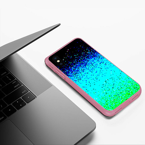 Чехол iPhone XS Max матовый Пикселизация неоновых цветов / 3D-Малиновый – фото 3