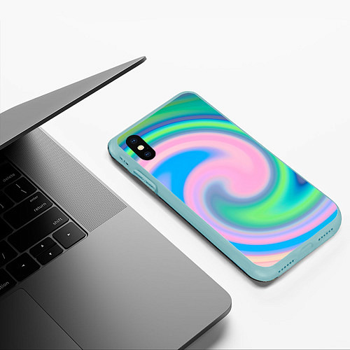 Чехол iPhone XS Max матовый Абстракция спиральная / 3D-Мятный – фото 3