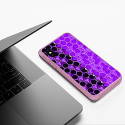 Чехол iPhone XS Max матовый Техно-киберпанк шестиугольники фиолетовый и чёрный, цвет: 3D-розовый — фото 2