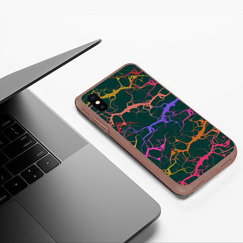 Чехол iPhone XS Max матовый Разряды на зеленом / 3D-Коричневый – фото 3