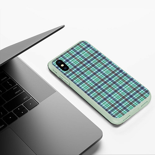 Чехол iPhone XS Max матовый Сине-зеленый паттерн в клетку / 3D-Салатовый – фото 3