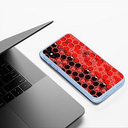 Чехол iPhone XS Max матовый Техно-киберпанк шестиугольники красный и чёрный с, цвет: 3D-голубой — фото 2
