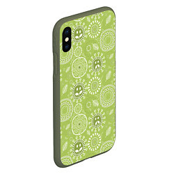 Чехол iPhone XS Max матовый Зеленый цветочный - паттерн смайлики, цвет: 3D-темно-зеленый — фото 2