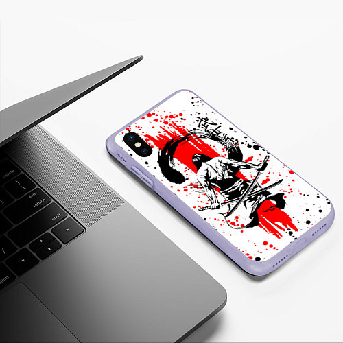Чехол iPhone XS Max матовый Самурай с двумя катанами / 3D-Светло-сиреневый – фото 3