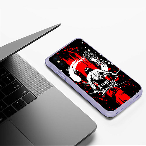 Чехол iPhone XS Max матовый Самурай с двумя мечами / 3D-Светло-сиреневый – фото 3
