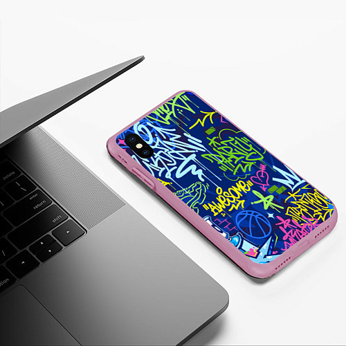 Чехол iPhone XS Max матовый Урбанизм и граффити / 3D-Розовый – фото 3