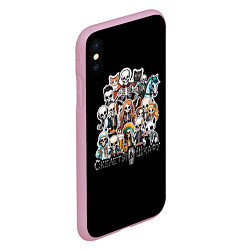 Чехол iPhone XS Max матовый Стикеры с мультяшными скелетами, цвет: 3D-розовый — фото 2