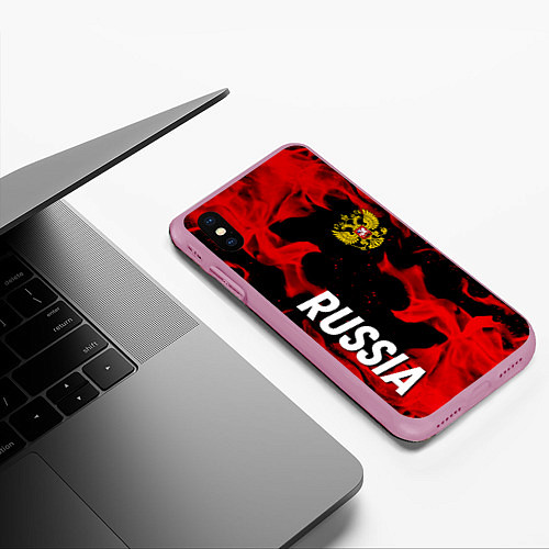 Чехол iPhone XS Max матовый Россия герб в огне / 3D-Розовый – фото 3