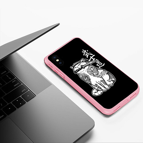 Чехол iPhone XS Max матовый Кот самурай - вакидзаси в зубах / 3D-Баблгам – фото 3