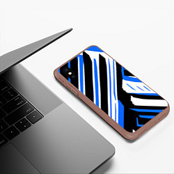 Чехол iPhone XS Max матовый Чёрно-синие полосы на белом фоне, цвет: 3D-коричневый — фото 2