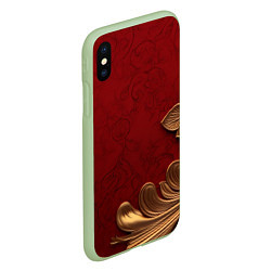 Чехол iPhone XS Max матовый Объемный золотой лист на красном текстурном фоне, цвет: 3D-салатовый — фото 2