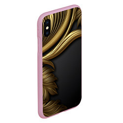 Чехол iPhone XS Max матовый Золотые объемные листья на черном, цвет: 3D-розовый — фото 2