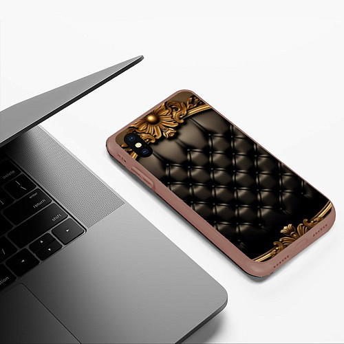 Чехол iPhone XS Max матовый Лакшери текстура из натуральной кожи / 3D-Коричневый – фото 3