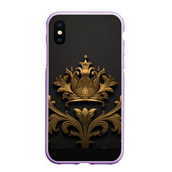 Чехол iPhone XS Max матовый Объемная золотая корона с узорами, цвет: 3D-сиреневый