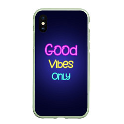 Чехол iPhone XS Max матовый Только хорошие вибрации неон - good vibes only, цвет: 3D-салатовый