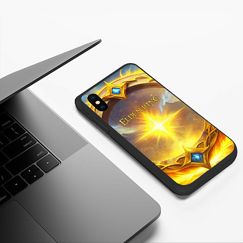 Чехол iPhone XS Max матовый Elden Ring лого и волшебное золотое кольцо / 3D-Черный – фото 3