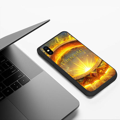 Чехол iPhone XS Max матовый Elden Ring лого и волшебное золотое кольцо / 3D-Черный – фото 3