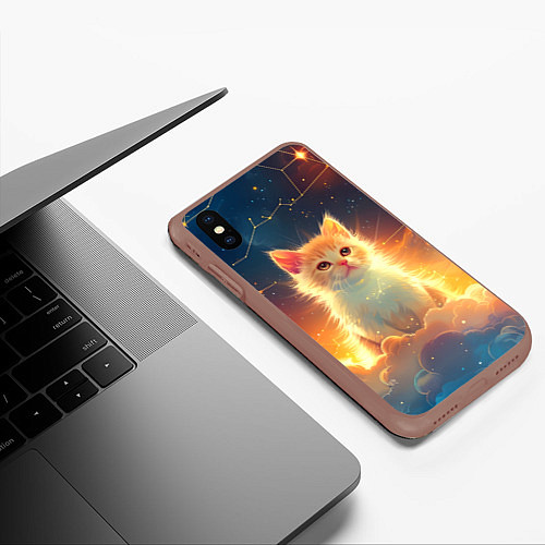 Чехол iPhone XS Max матовый Котик и космические созвездия / 3D-Коричневый – фото 3