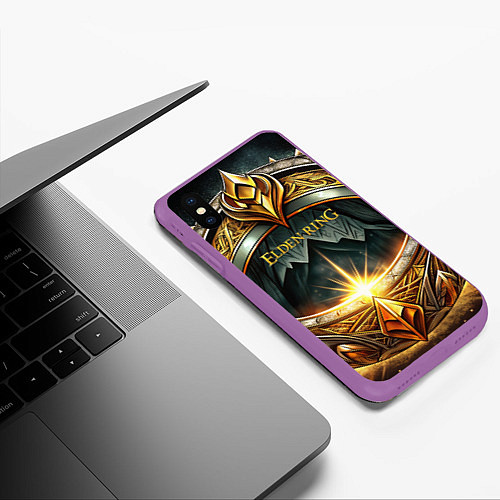 Чехол iPhone XS Max матовый Черное золотое кольцо Elden Ring / 3D-Фиолетовый – фото 3