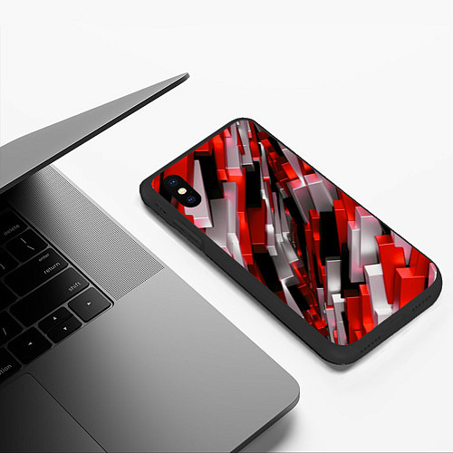 Чехол iPhone XS Max матовый Черно-красно-белые наклонные блоки / 3D-Черный – фото 3