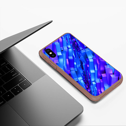 Чехол iPhone XS Max матовый Сине-фиолетовые наклонные блоки / 3D-Коричневый – фото 3