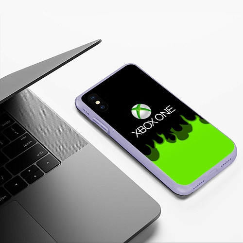 Чехол iPhone XS Max матовый Xbox green fire / 3D-Светло-сиреневый – фото 3